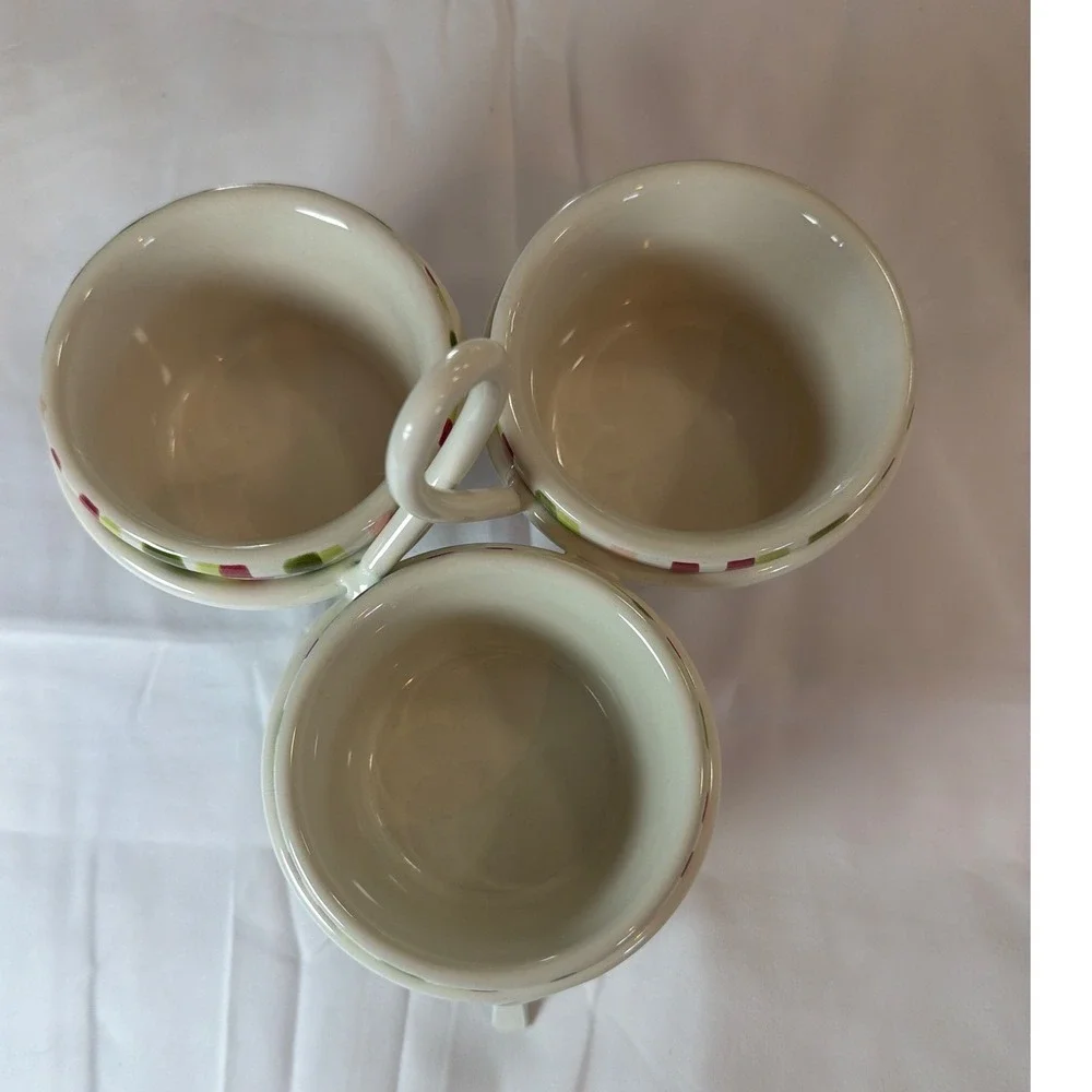 Linens-N-Things Trio Server Hand Painted Ceramic Bowls Striped Snack Set Stand